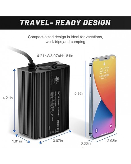 BESTEK 300W Power Inverter DC 12V to 110V AC with 4.2A Dual USB Ports and 2 AC Outlets Adapter (Black)